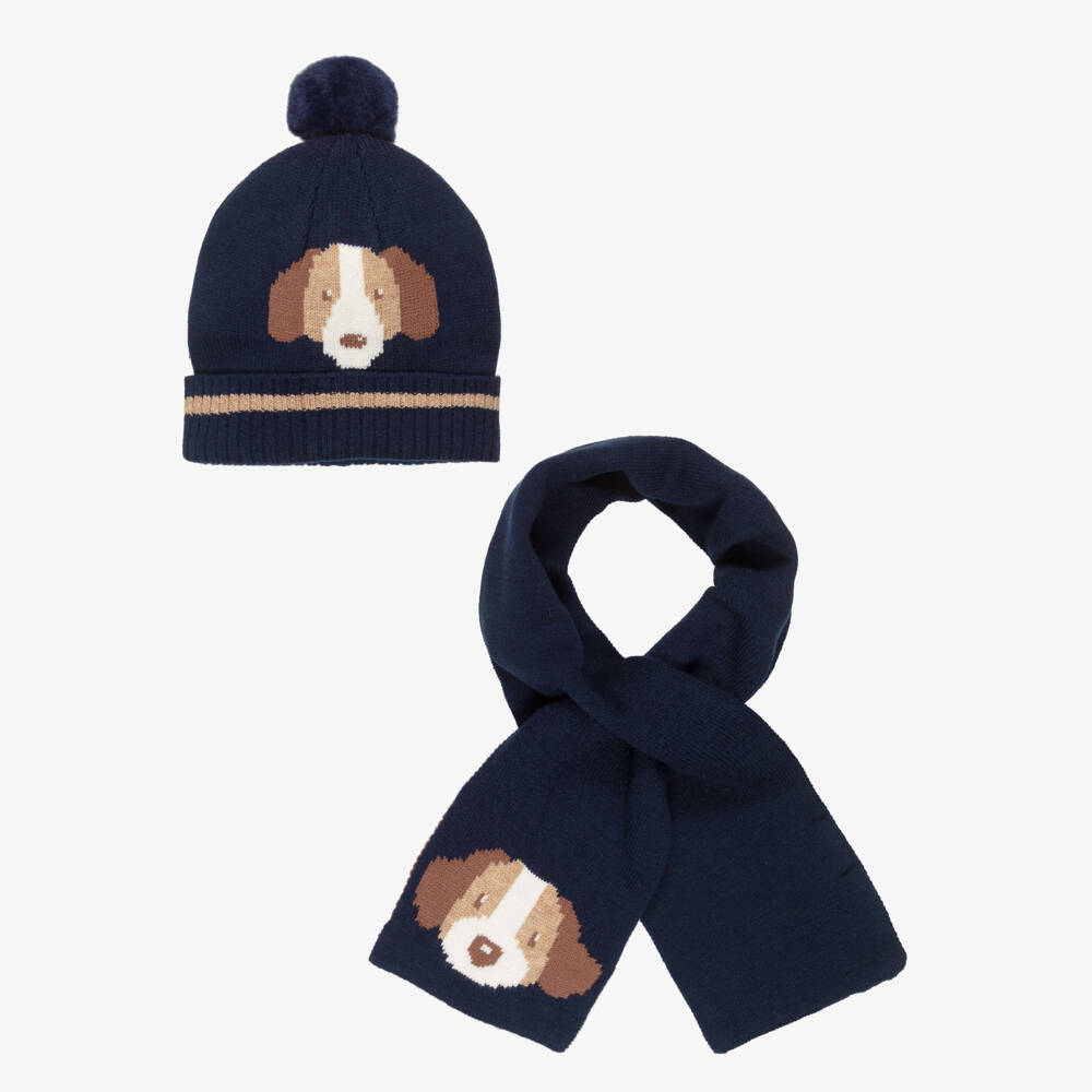 Mayoral-Navy Blue Knitted Hat & Scarf Dog Set | Childrensalon Outlet