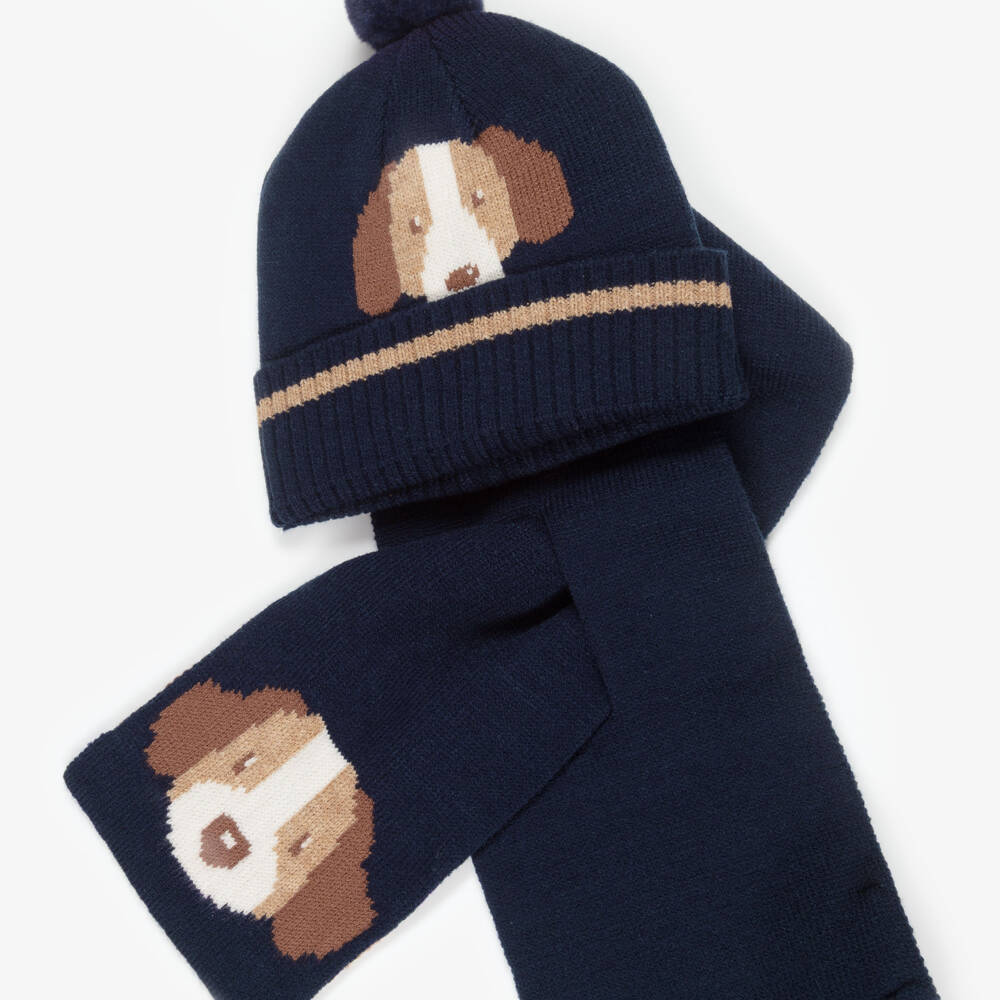 Mayoral-Navy Blue Knitted Hat & Scarf Dog Set | Childrensalon Outlet