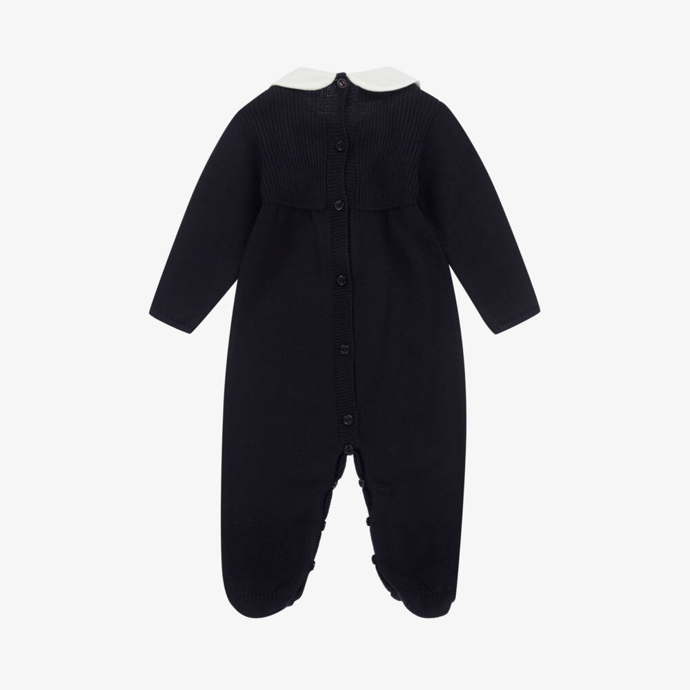 Artesanía Granlei-Navy Blue Knitted Pom-Pom Babygrow | Childrensalon Outlet