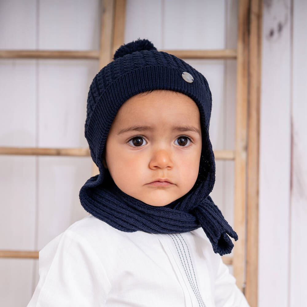 Artesanía Granlei-Navy Blue Knitted Pom-Pom Hat | Childrensalon Outlet