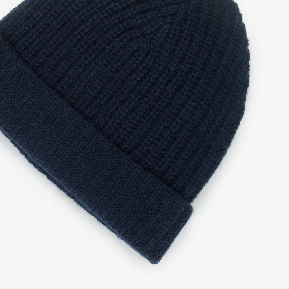 Il Gufo-Navy Blue Knitted Pure Cashmere Beanie Hat | Childrensalon Outlet