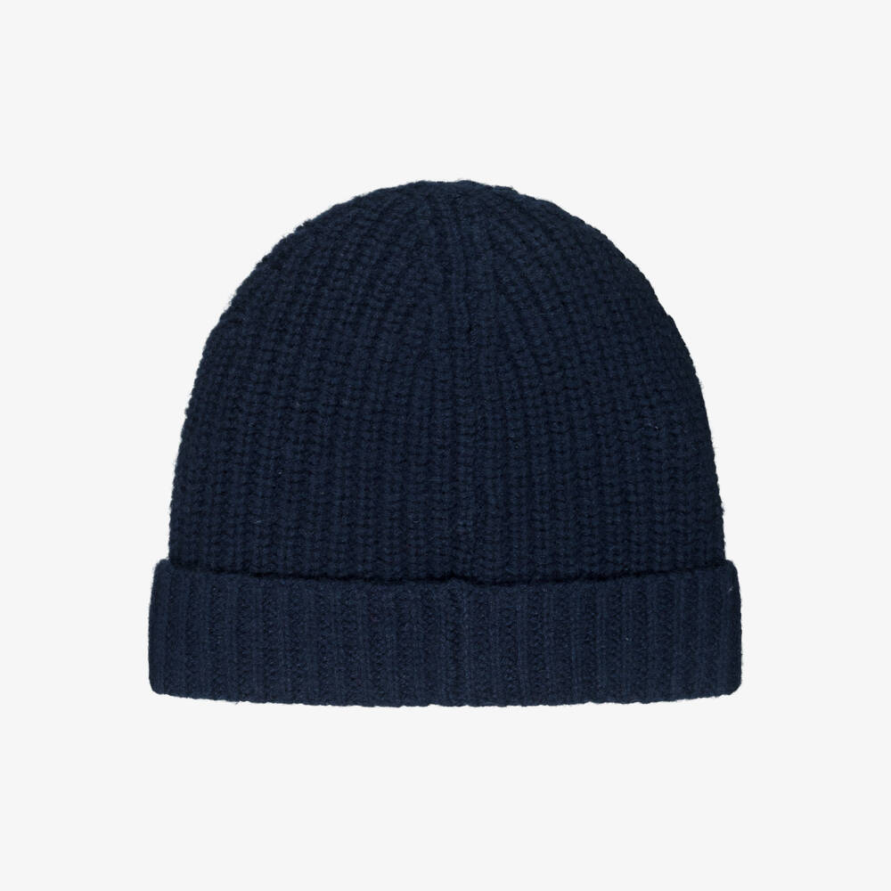 Il Gufo-Navy Blue Knitted Pure Cashmere Beanie Hat | Childrensalon Outlet
