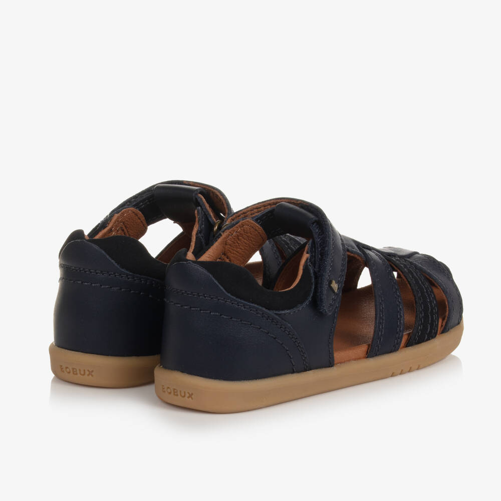 Bobux IWalk-Navy Blue Leather Sandals With Velcro Strap | Childrensalon Outlet