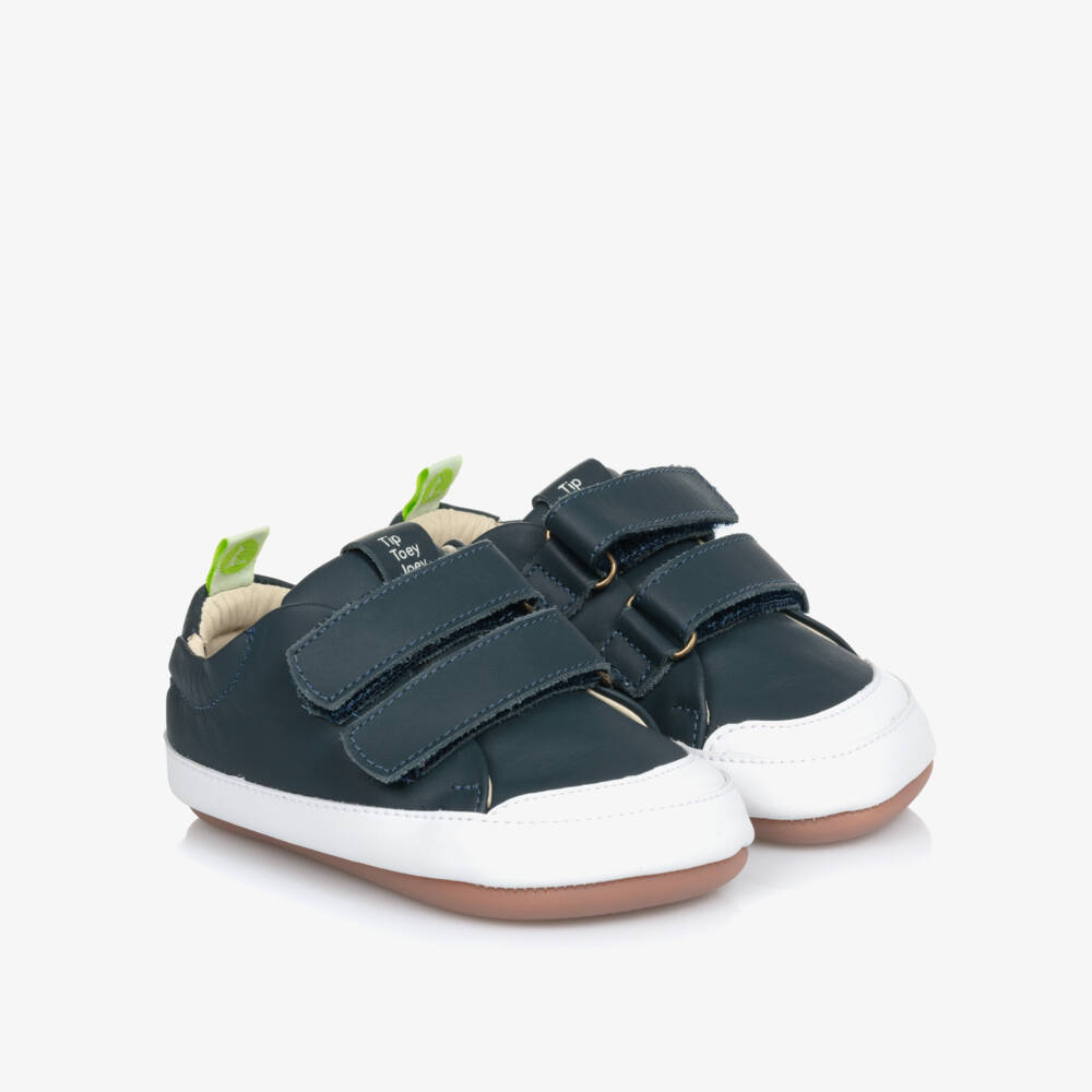 Tip Toey Joey-Navy Blue Leather Velcro Trainers | Childrensalon Outlet