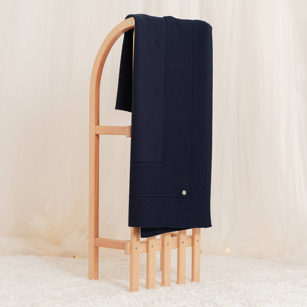 Artesanía Granlei-Navy Blue Openwork Knitted Baby Blanket (106cm) | Childrensalon Outlet