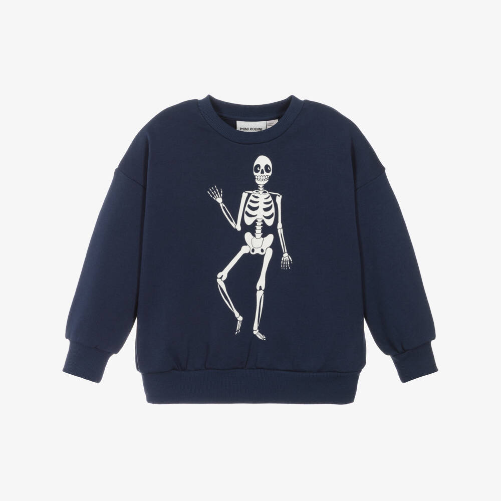 Mini Rodini-Navy Blue Organic Cotton Skeleton Print Sweatshirt | Childrensalon Outlet