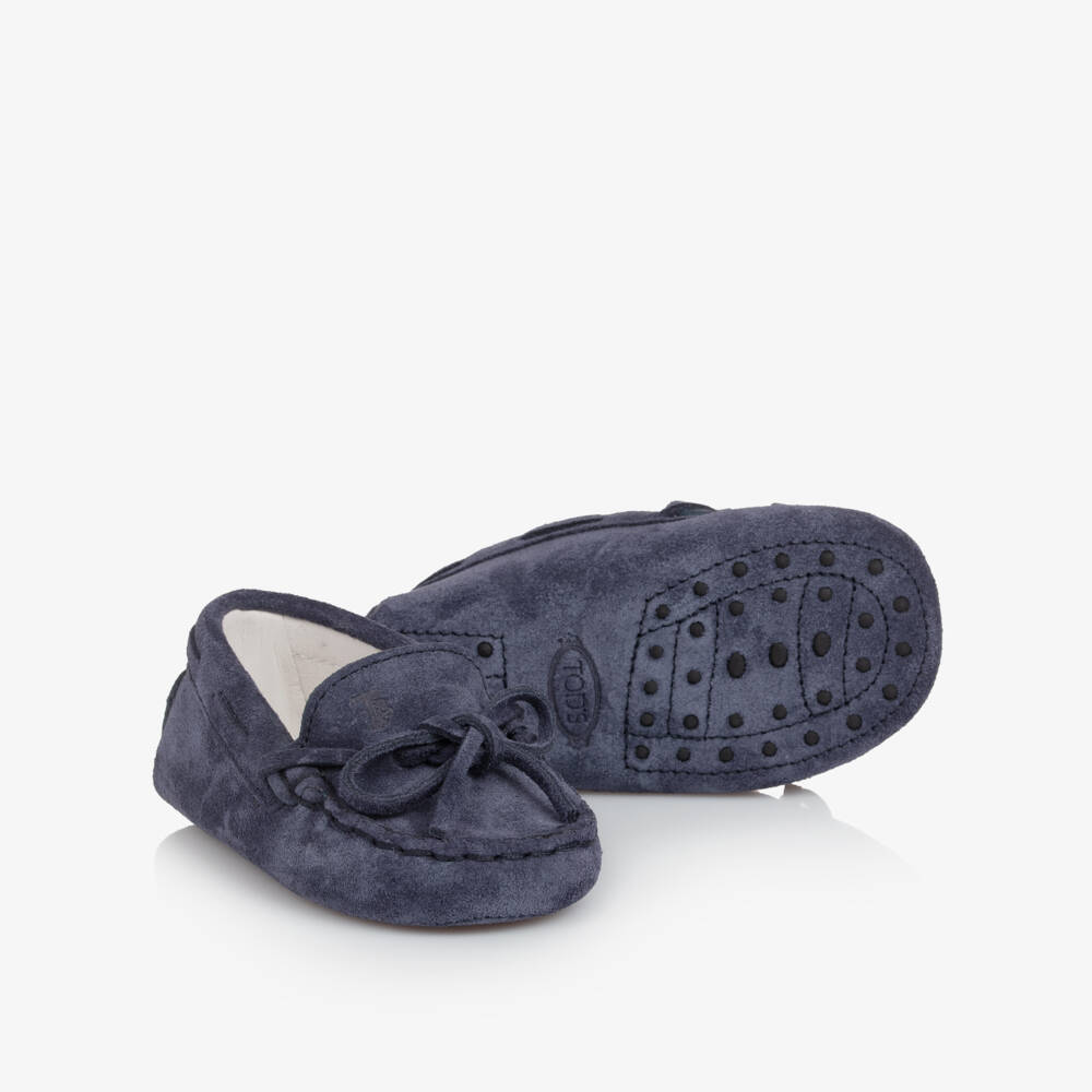 Tod's-Navy Blue Suede Leather Pre-Walker Moccasin Shoes | Childrensalon Outlet