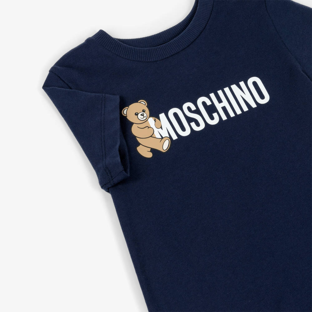 Moschino-Navy Blue Teddy Bear Logo Cotton T-Shirt | Childrensalon Outlet