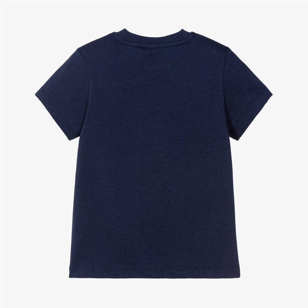 Moschino-Navy Blue Teddy Bear Logo Cotton T-Shirt | Childrensalon Outlet