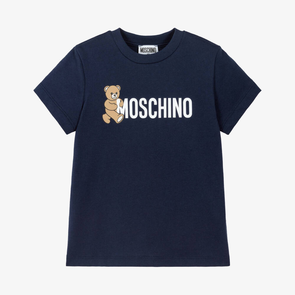 Moschino-Navy Blue Teddy Bear Logo Cotton T-Shirt | Childrensalon Outlet