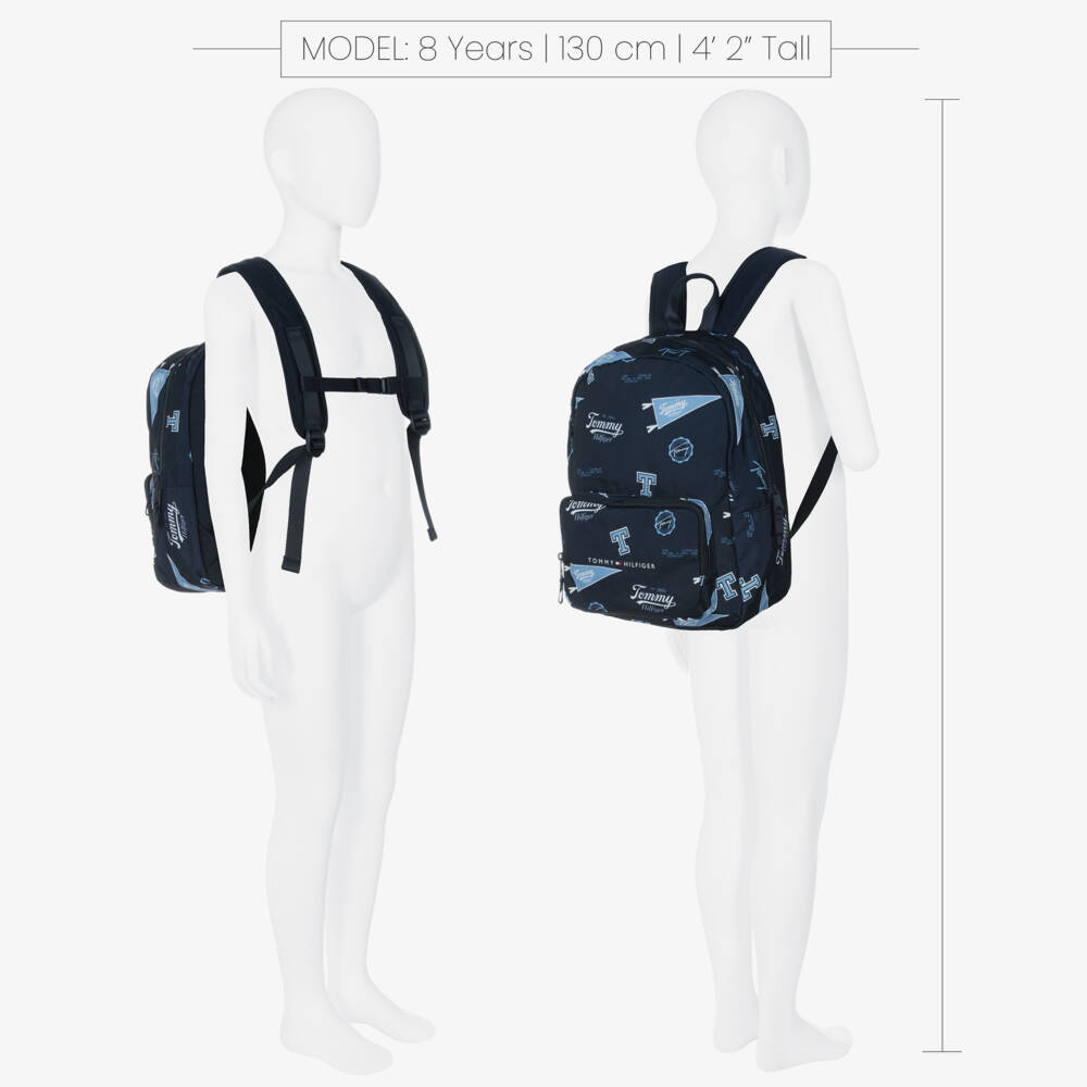Tommy Hilfiger-Navy Blue Varsity Logo Print Canvas Backpack (37cm) | Childrensalon Outlet