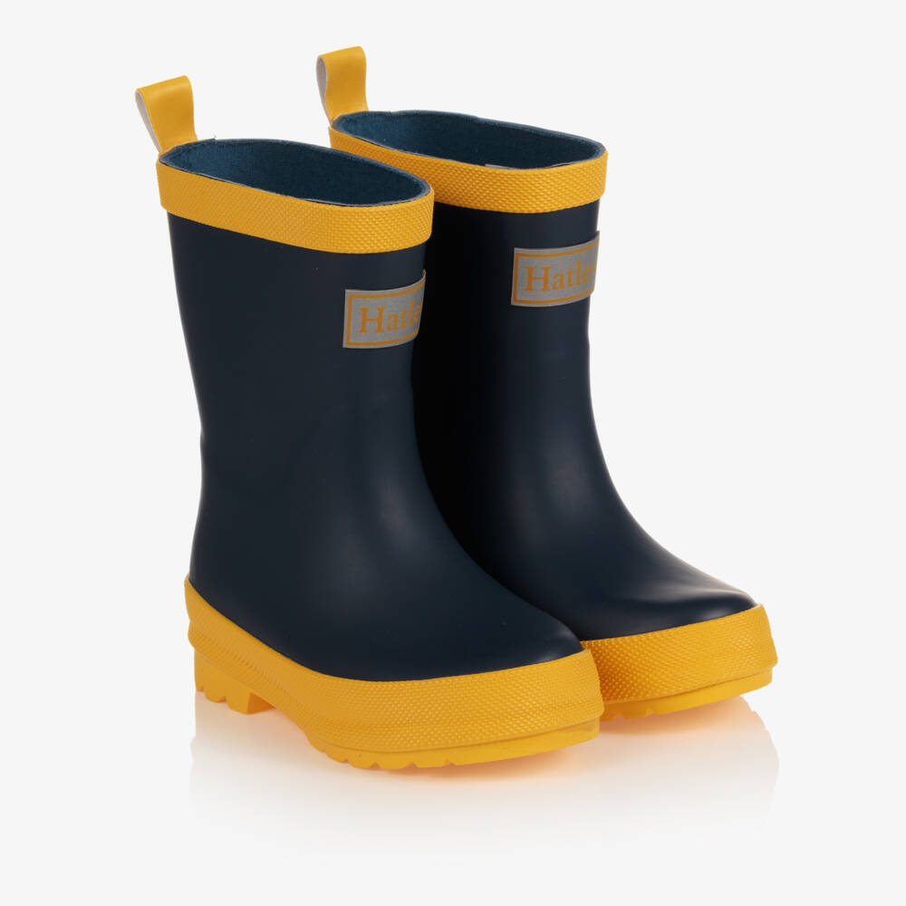 Hatley-Navy Blue & Yellow Rain Boots | Childrensalon Outlet