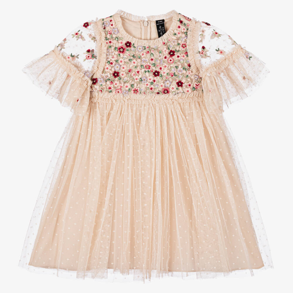 Needle & Thread-Girls Beige Floral Elegance Dress | Childrensalon Outlet