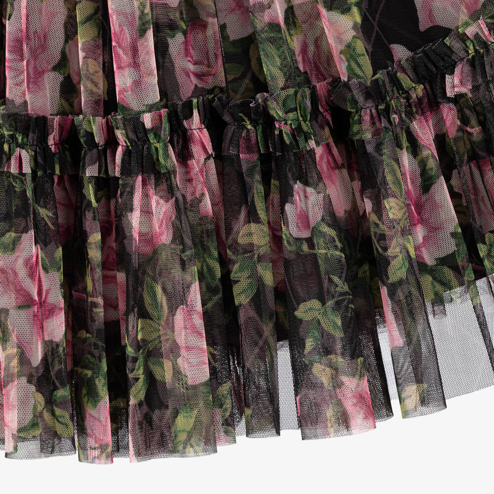 Needle & Thread-Girls Black & Pink Rose Print Tulle Dress | Childrensalon Outlet