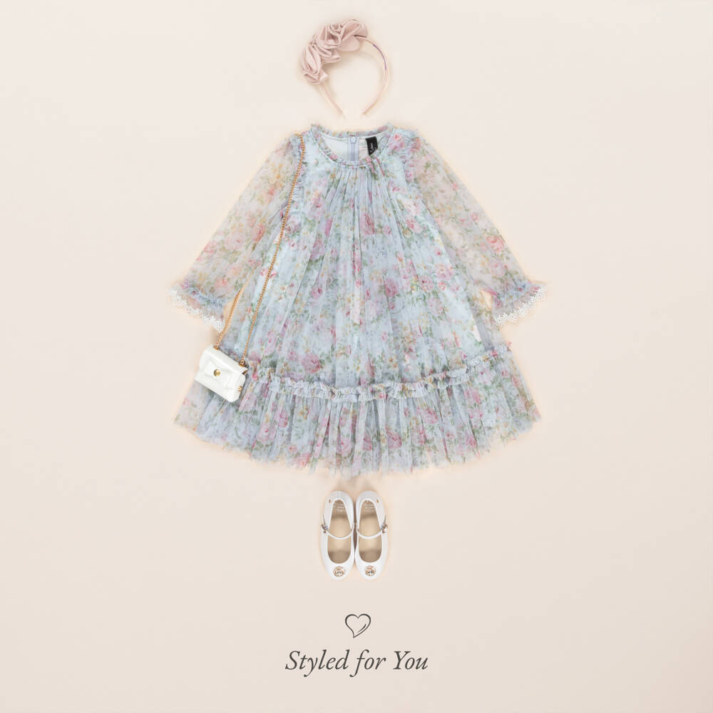 Needle & Thread-فستان تول أزرق مزين بالزهور للبنات | Childrensalon Outlet