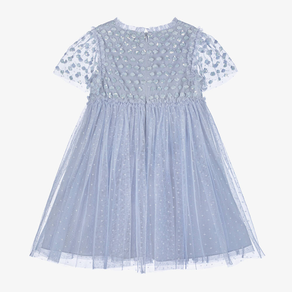 نيدل آند ثريد-فستان تول مطرز لون أزرق ليلكي مزين بترتر | Childrensalon Outlet