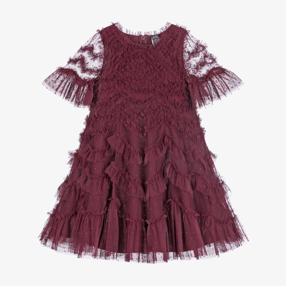 Needle & Thread-Girls Burgundy Ruffle Tulle Dress | Childrensalon Outlet