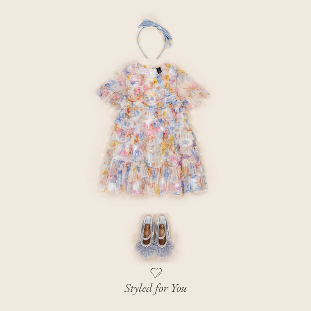 Needle & Thread-Платье из разноцветного тюля с цветочным принтом и оборками для девочек | Childrensalon Outlet