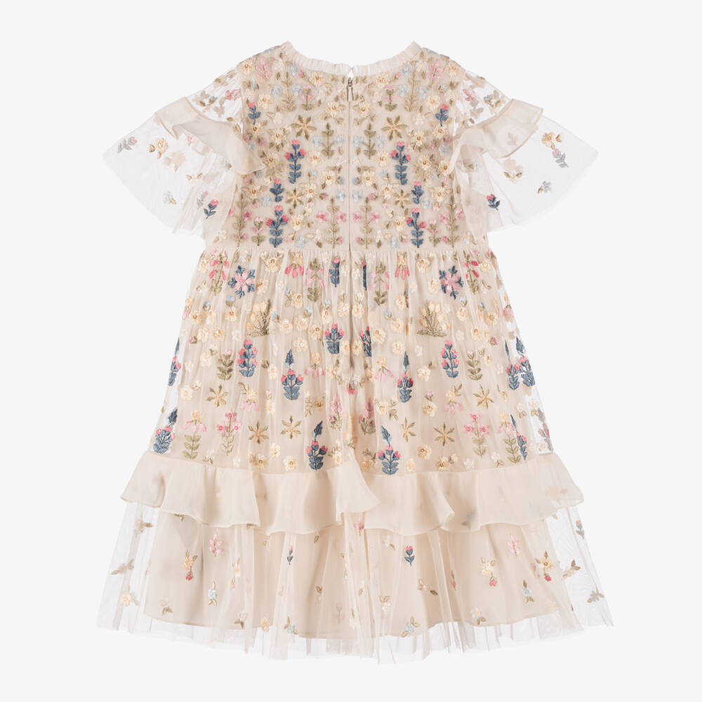 Needle & Thread-Платье кремовое из тюля с цветочным узором для девочек | Childrensalon Outlet