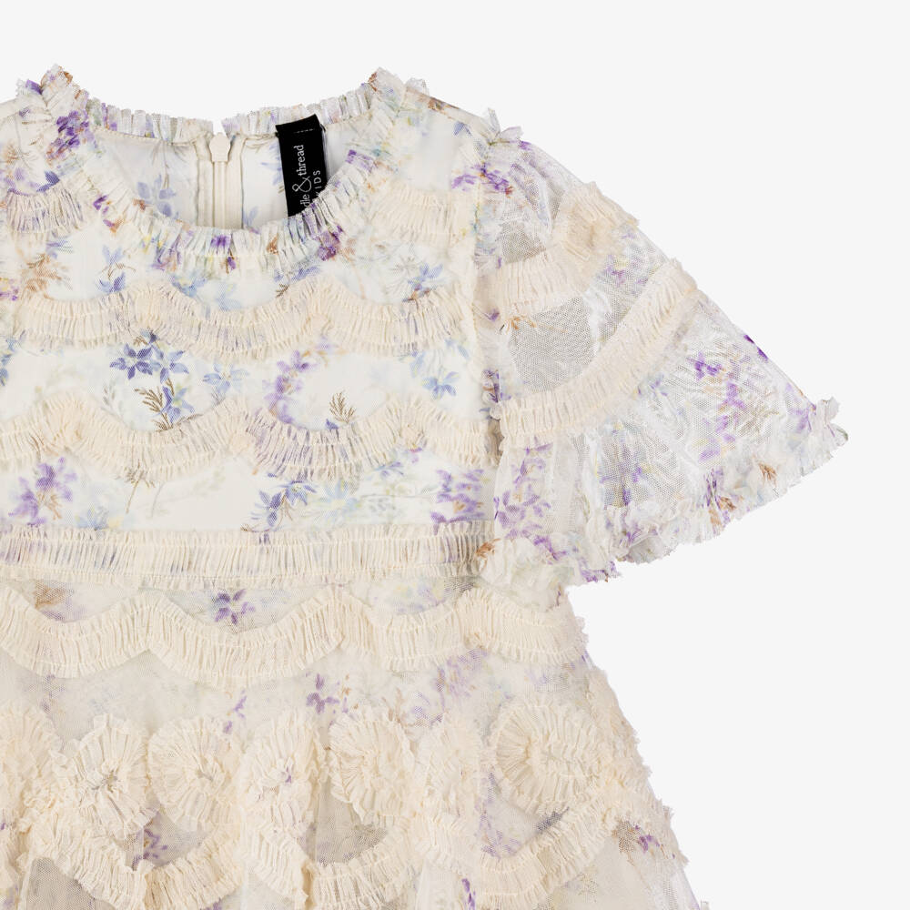 Needle & Thread-Кремовое воздушное платье из тюля с цветочным узором для девочек | Childrensalon Outlet