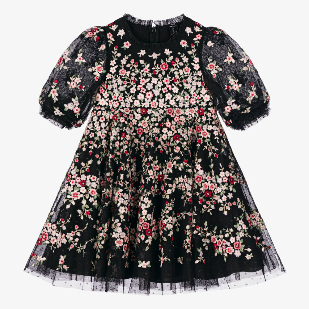 Needle & Thread-Girls Elegant Black Floral Dress | Childrensalon Outlet
