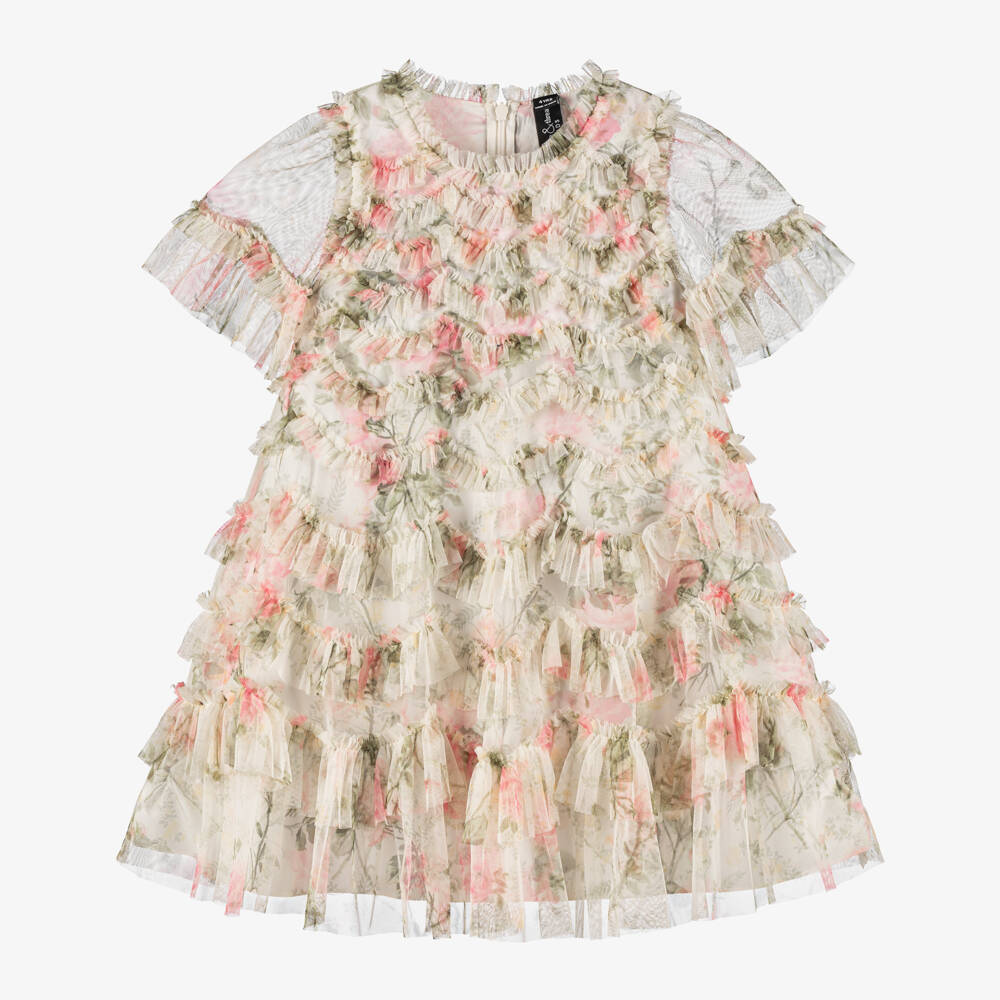 Needle & Thread-Girls Elegant Ivory Floral Tulle Dress | Childrensalon Outlet