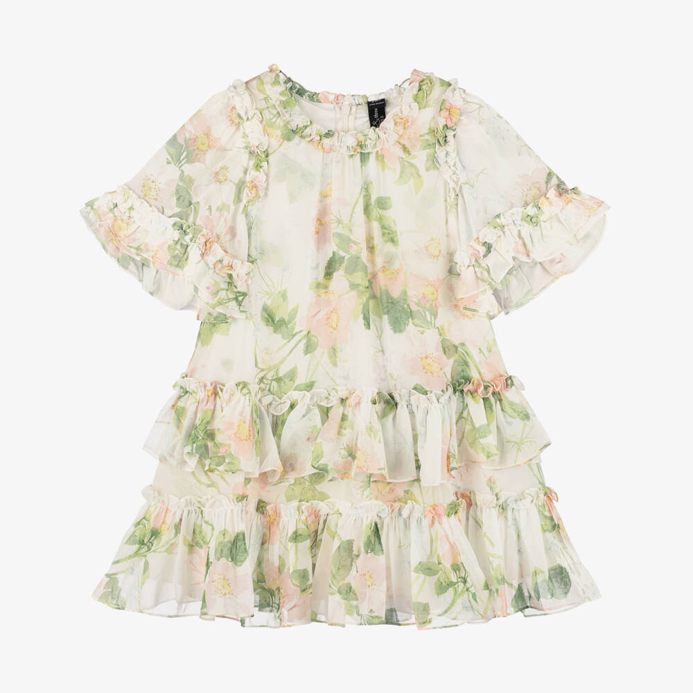Needle & Thread-Girls Floral Chiffon Dress in Ivory | Childrensalon Outlet