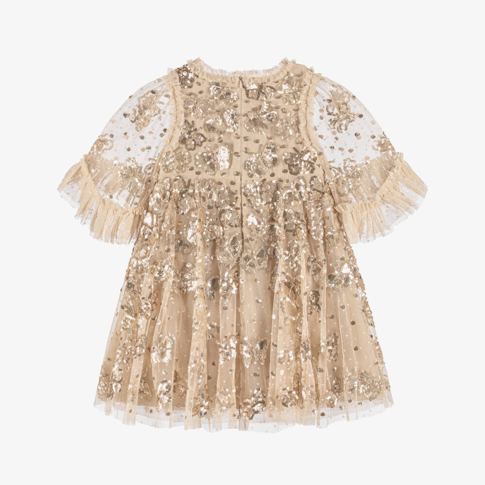 Needle & Thread-Золотое платье с пайетками в виде бабочек для девочек | Childrensalon Outlet