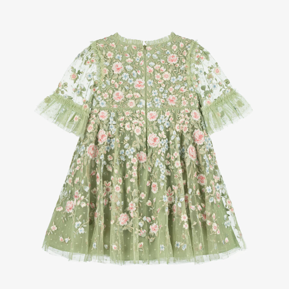 Needle & Thread-Girls Green Embroidered Antoinettes Floral Dress | Childrensalon Outlet