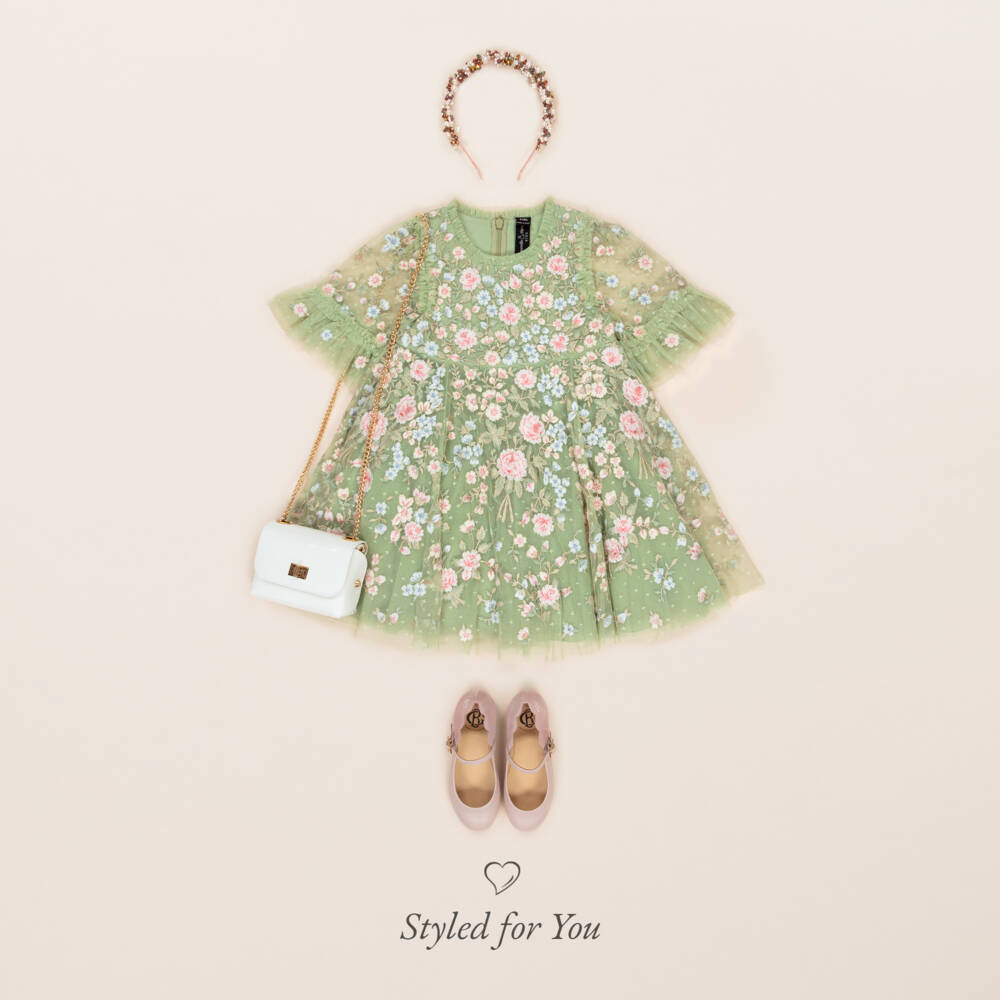 Needle & Thread-Girls Green Embroidered Antoinettes Floral Dress | Childrensalon Outlet