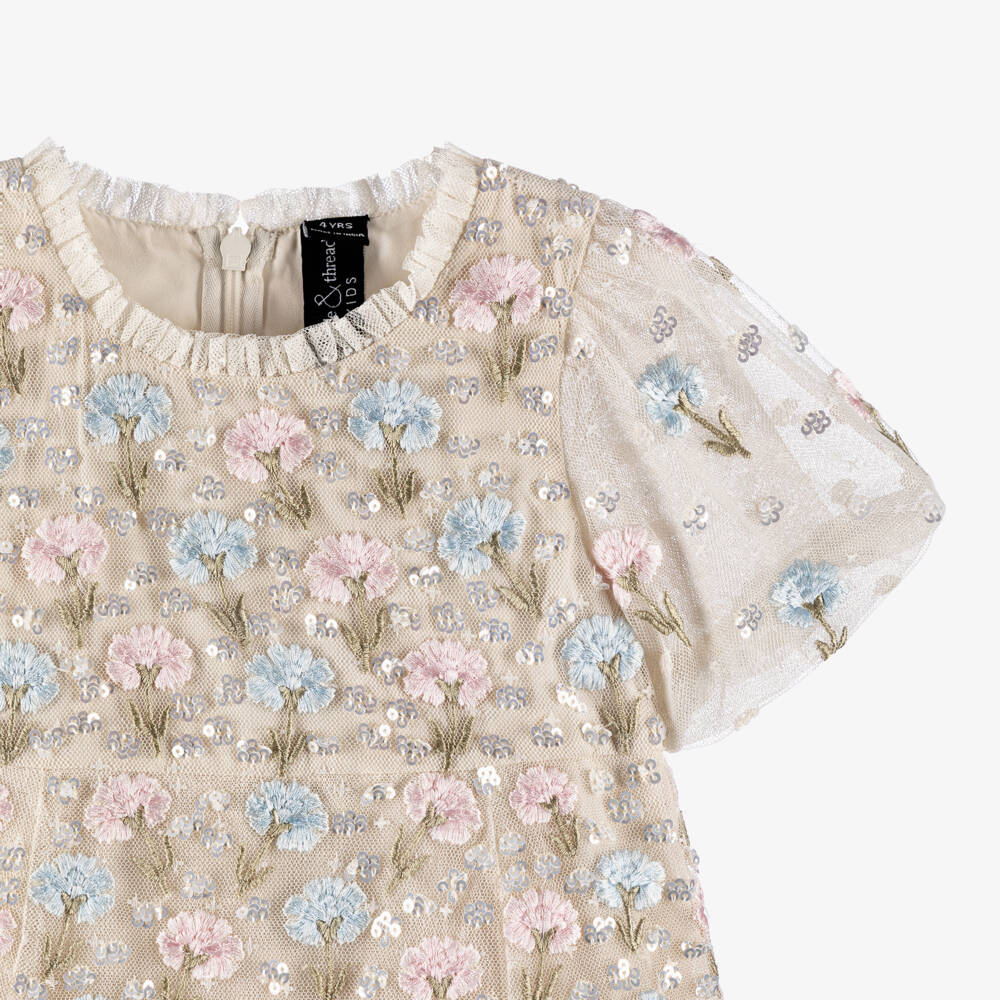 Needle & Thread-Girls Ivory Embroidered Floral & Sequin Tulle Dress | Childrensalon Outlet