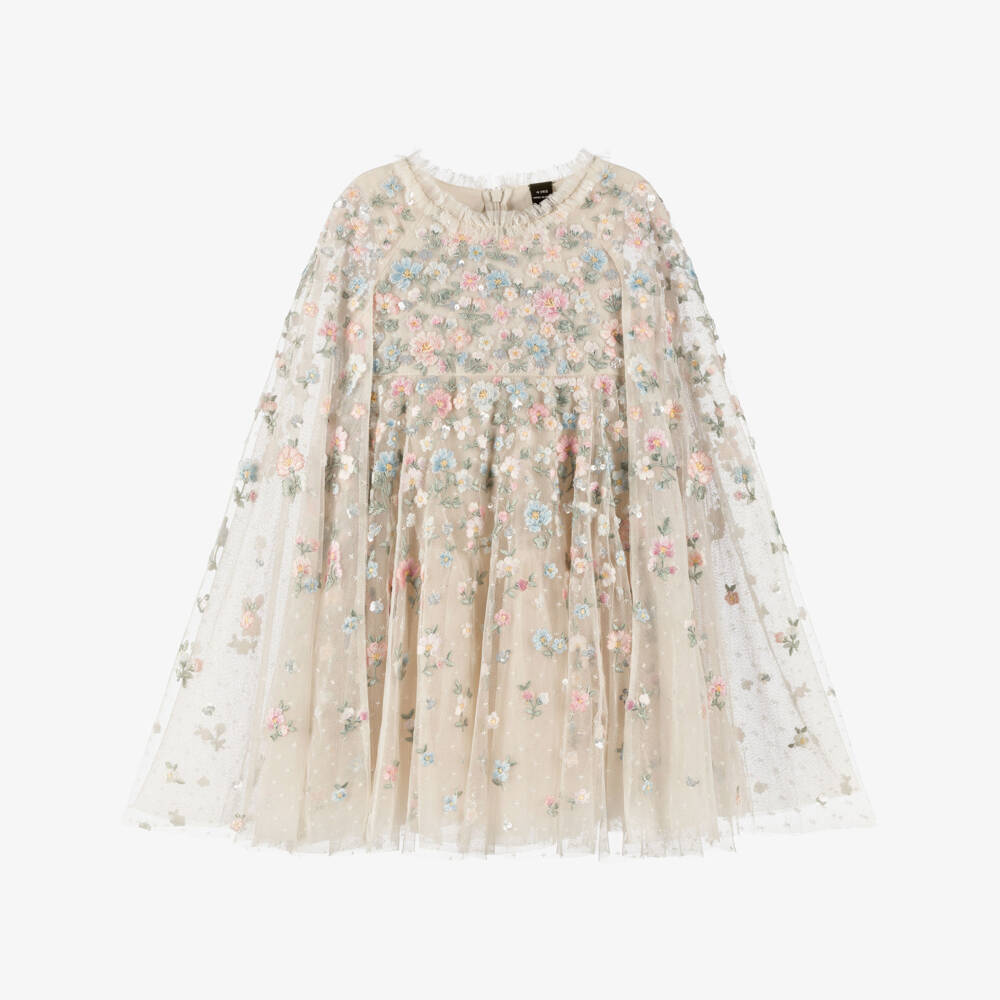 Needle & Thread-Girls Ivory Floral Embroidered Dahlia Ditsy Cape Dress | Childrensalon Outlet