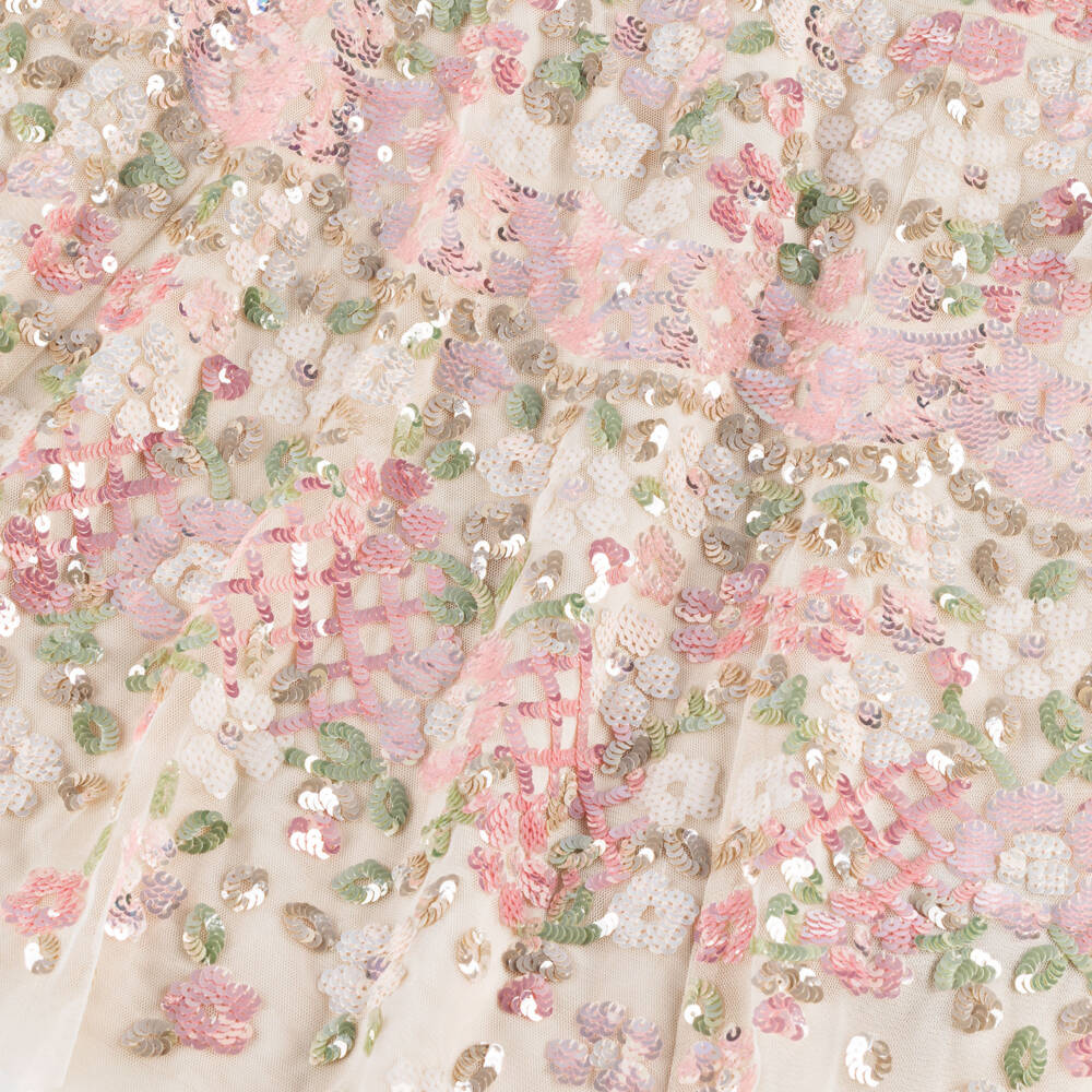 Needle & Thread-Girls Ivory & Pink Floral Sequinned Dress | Childrensalon Outlet