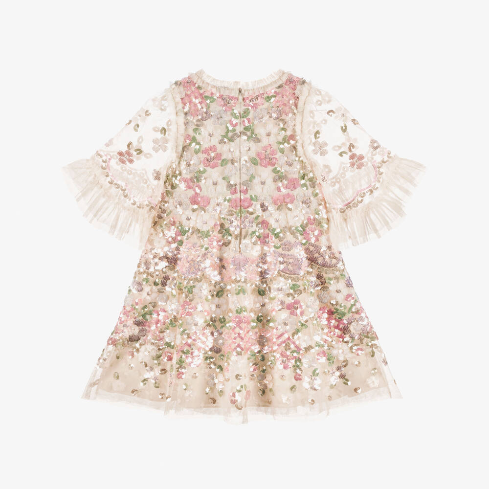 Needle & Thread-Girls Ivory & Pink Floral Sequinned Dress | Childrensalon Outlet