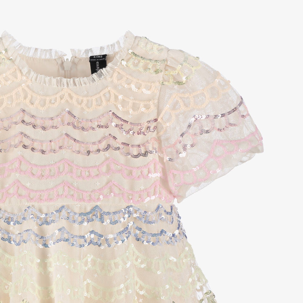 Needle & Thread-Girls Ivory Tulle Dress with Scalloped Sequins | Childrensalon Outlet