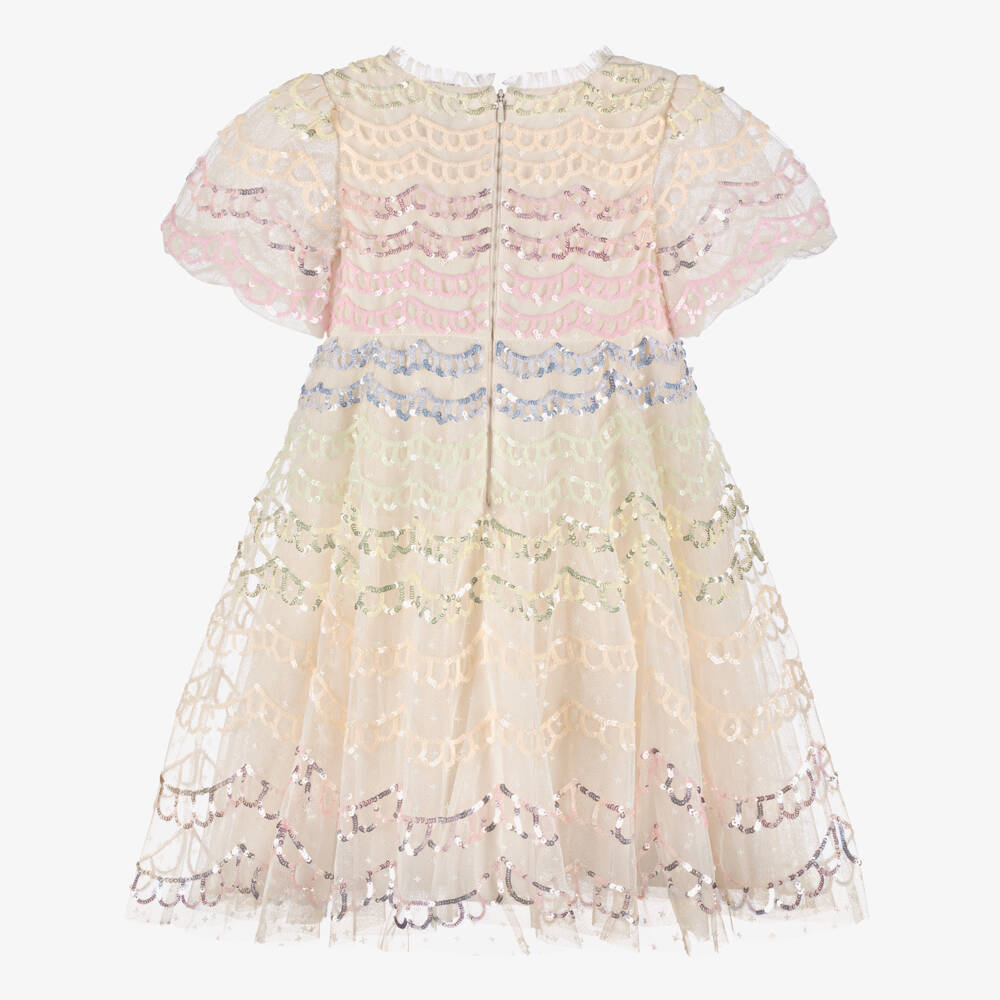 Needle & Thread-Girls Ivory Tulle Dress with Scalloped Sequins | Childrensalon Outlet