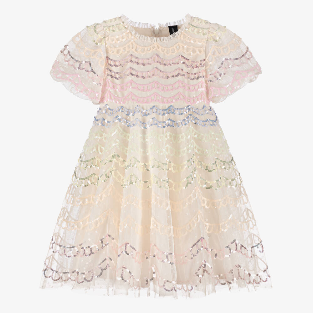 Needle & Thread-Girls Ivory Tulle Dress with Scalloped Sequins | Childrensalon Outlet