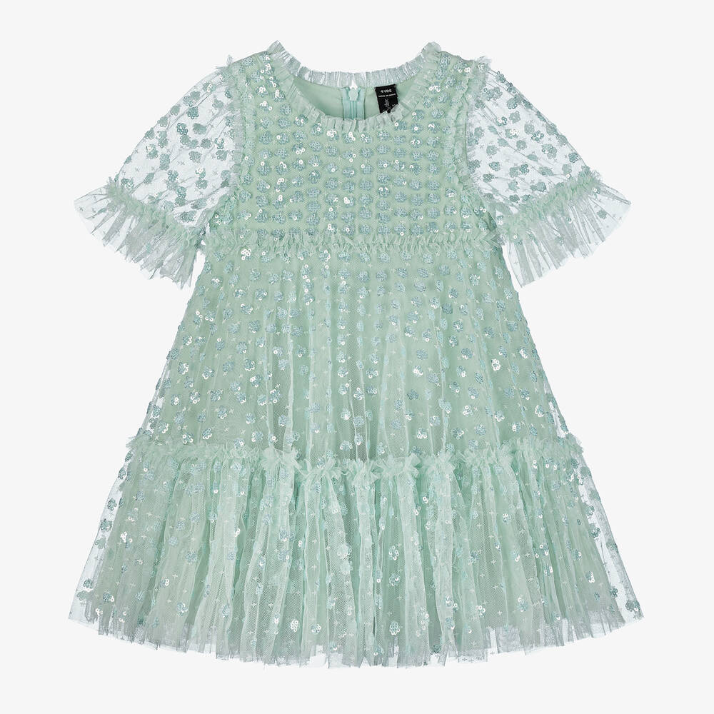 Needle & Thread-Girls Mint Green Sequin Tulle Dress | Childrensalon Outlet