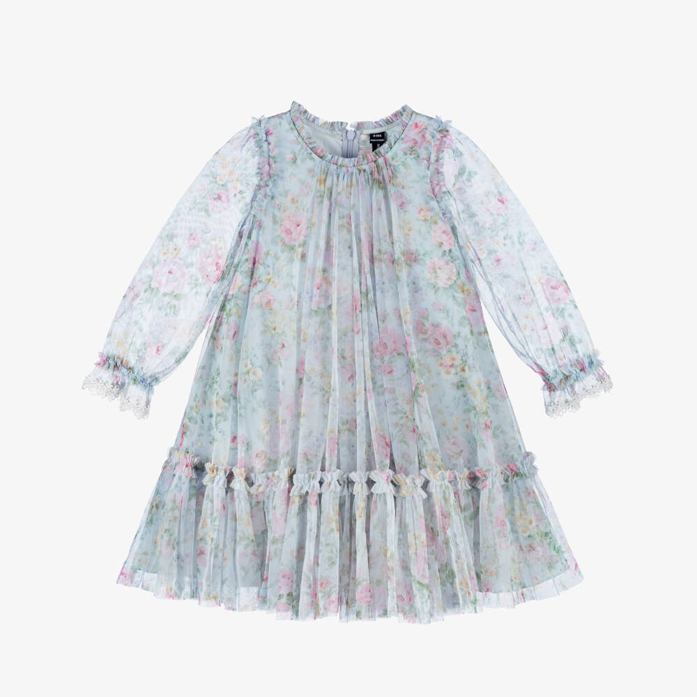 Needle & Thread-Girls Pale Blue Pompadour Garden Floral Print Dress | Childrensalon Outlet