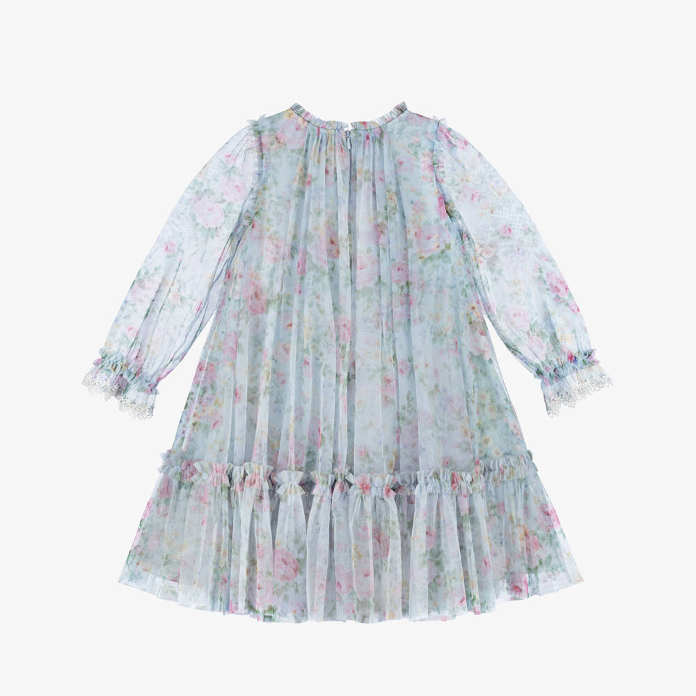 Needle & Thread-Girls Pale Blue Pompadour Garden Floral Print Dress | Childrensalon Outlet