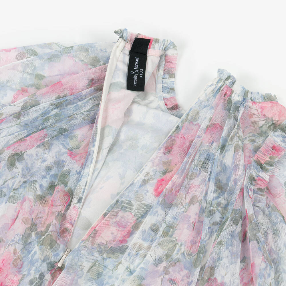 Needle & Thread-Girls Pink & Blue Floral Printed Tulle Dress | Childrensalon Outlet