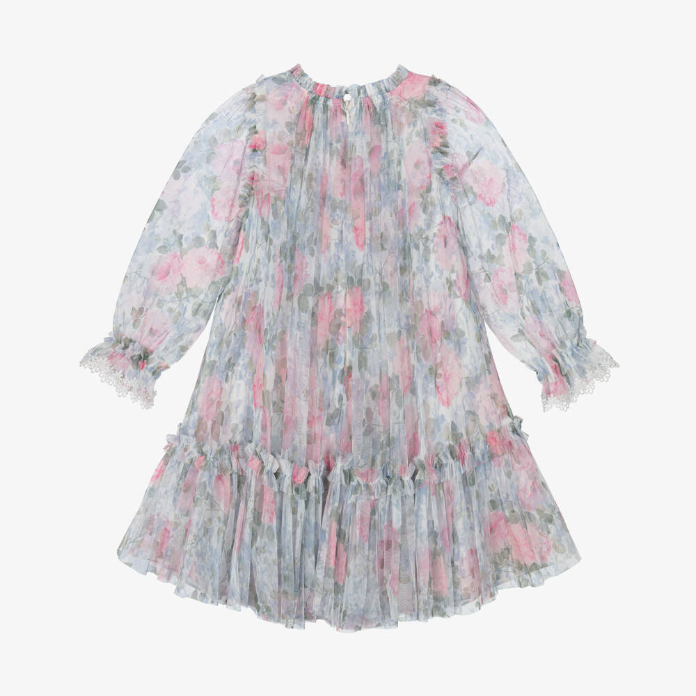 Needle & Thread-Girls Pink & Blue Floral Printed Tulle Dress | Childrensalon Outlet