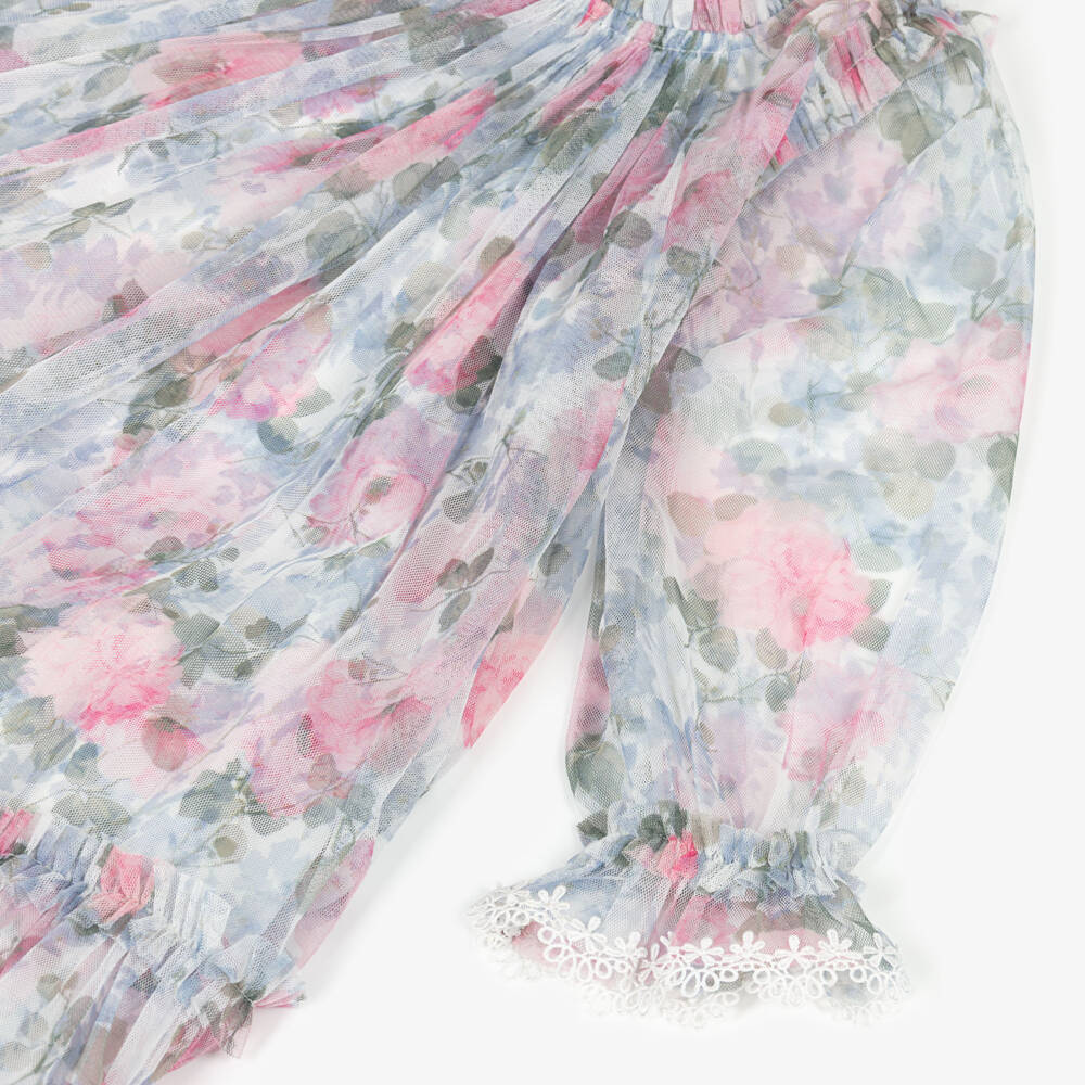 Needle & Thread-Girls Pink & Blue Floral Printed Tulle Dress | Childrensalon Outlet