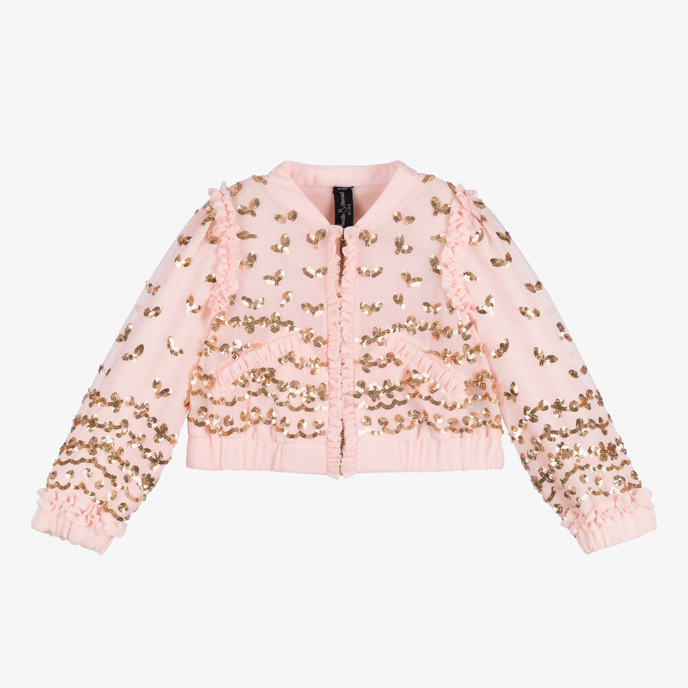 Needle & Thread-Girls Pink Sequin Leaf Bomber Jacket | Childrensalon Outlet