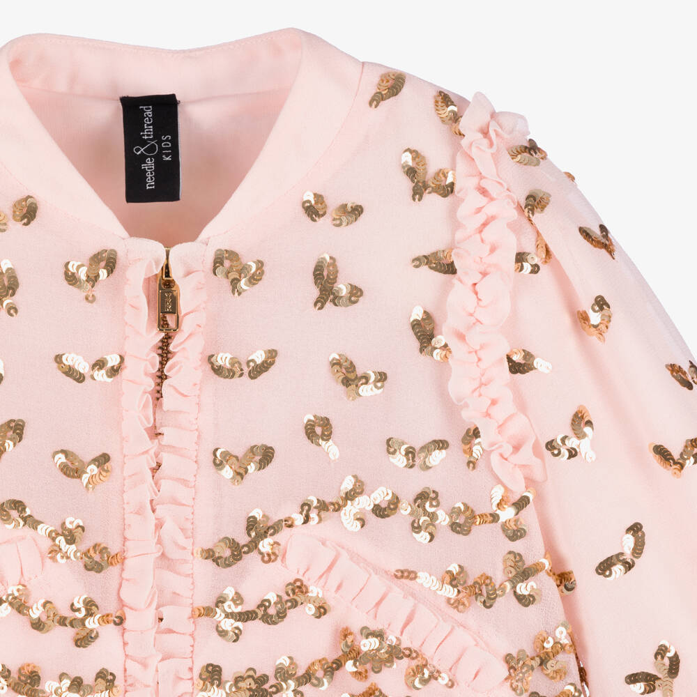 Needle & Thread-Girls Pink Sequin Leaf Bomber Jacket | Childrensalon Outlet