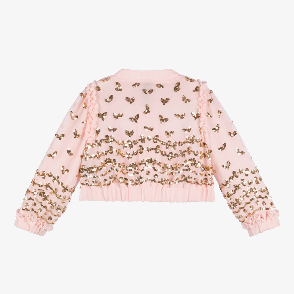 Needle & Thread-Girls Pink Sequin Leaf Bomber Jacket | Childrensalon Outlet