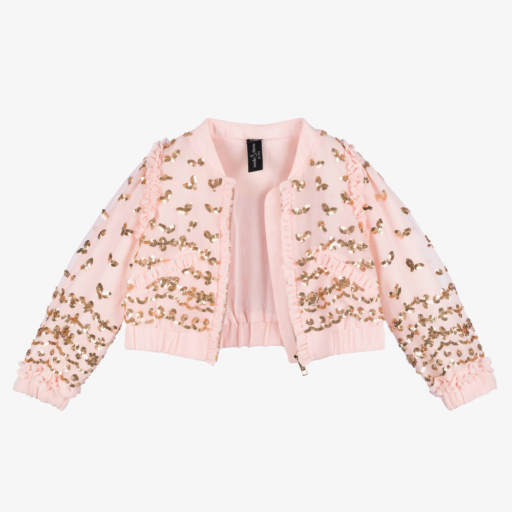 Needle & Thread-Girls Pink Sequin Leaf Bomber Jacket | Childrensalon Outlet