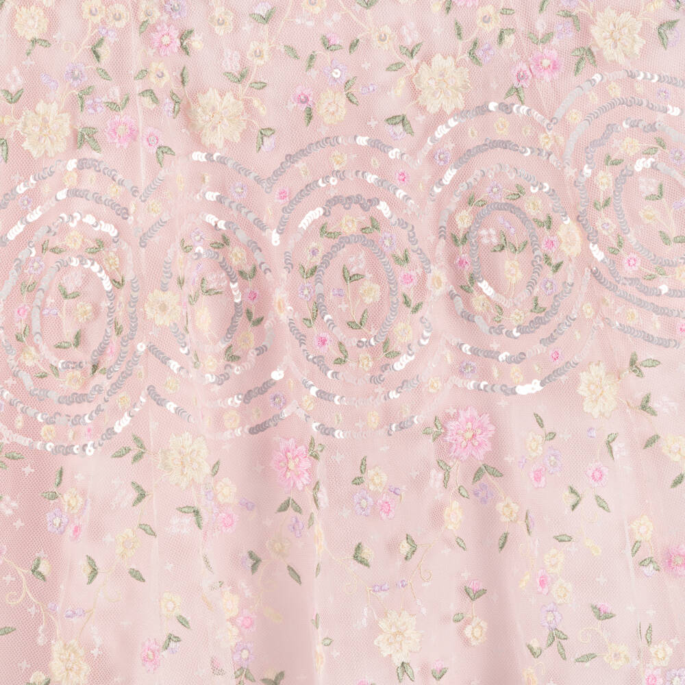Needle & Thread-Girls Pink Tulle Dress with Lilac & Ivory Floral Embroidery | Childrensalon Outlet