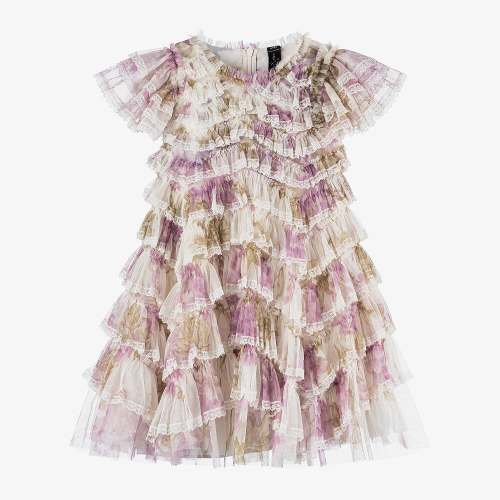 Needle & Thread-Girls Purple & Green Floral Tulle Dress | Childrensalon Outlet