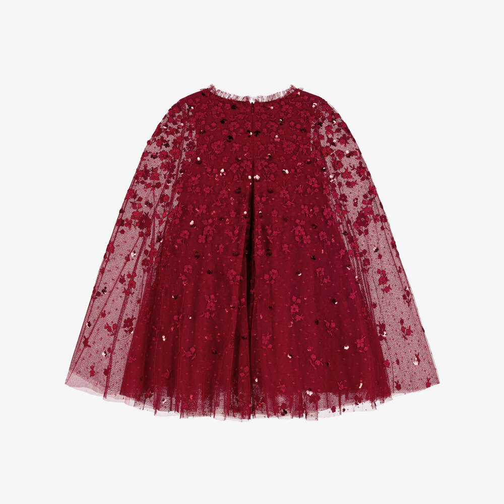 Needle & Thread-Girls Red Embroidered & Sequinned Tulle Cape Dress | Childrensalon Outlet